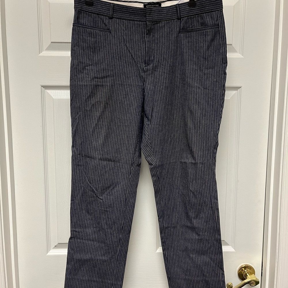 Banana Republic Jackson Fit Navy Stripe Flat Front Trouser sz 14